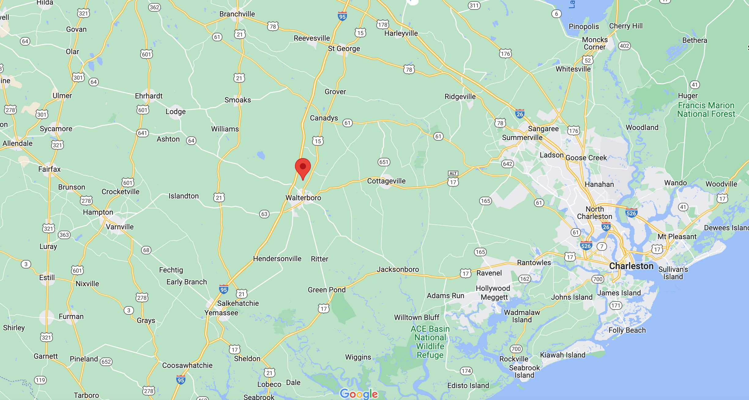Wider Map Walterboro - SC