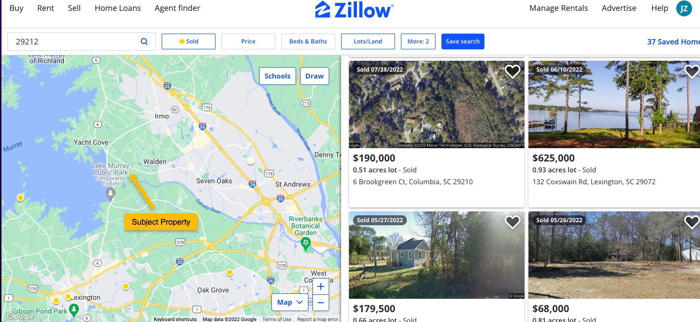 Zillow Map Lake Murray lot