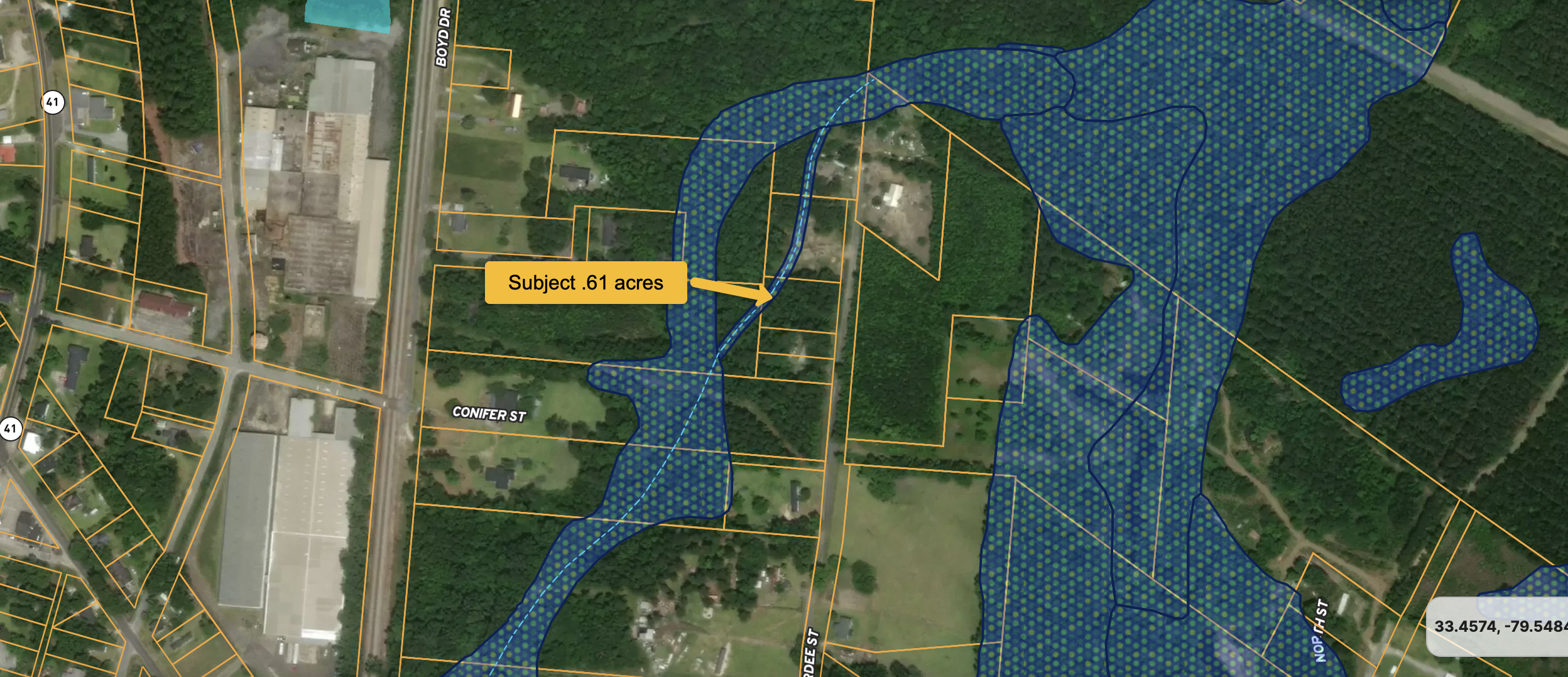 Parcel Map showing wetlands areas